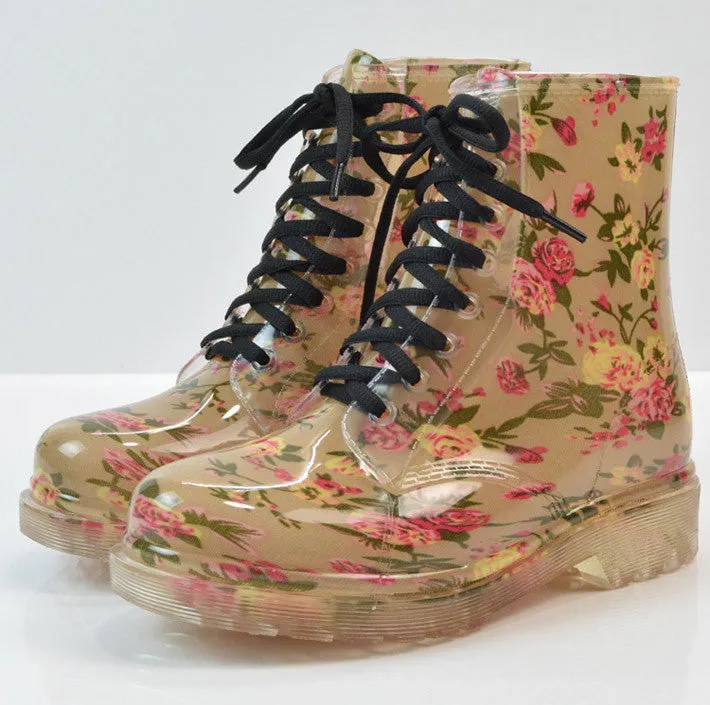 Women's Stylish Round Toe Lace-Up Rain Boots